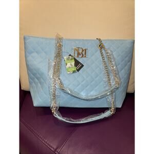Badgley Mischka light blue vegan leather quilted tote bag NWT